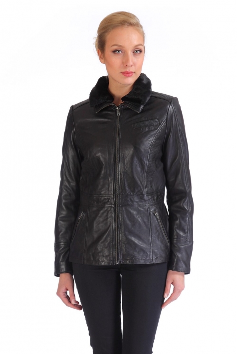 Женская кожаная куртка из натуральной кожи с воротником, отделка искусственный мех 0900925