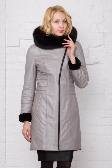 Женское кожаное пальто из натуральной кожи на меху с капюшоном, отделка тоскана 0900982
