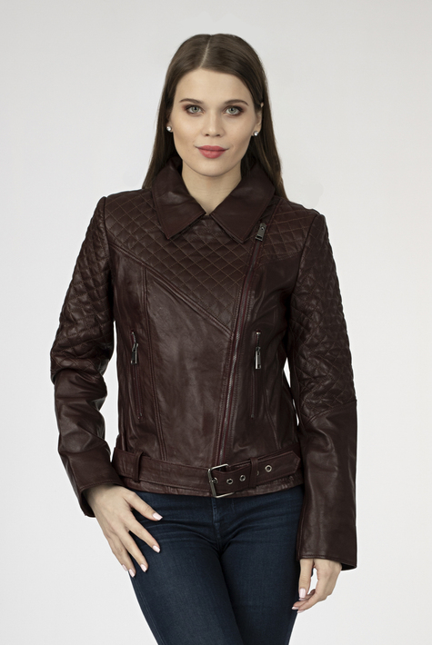 Женская кожаная куртка из натуральной кожи с воротником 0902440