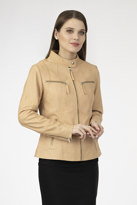 Женская кожаная куртка из натуральной кожи с воротником 0902463