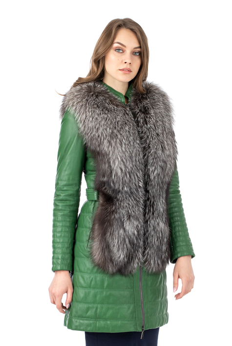 Женское кожаное пальто из натуральной кожи с воротником, отделка лиса 0902497
