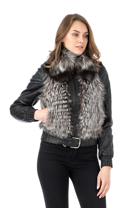 Женская кожаная куртка из натуральной кожи с воротником, отделка лиса 0902519