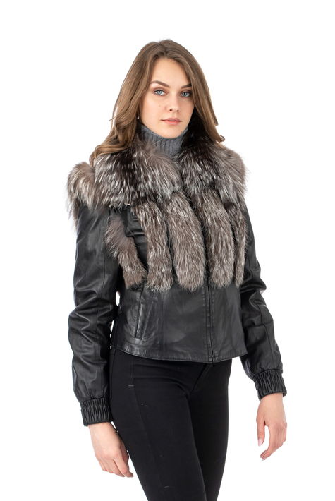 Женская кожаная куртка из натуральной кожи с воротником, отделка лиса 0902523