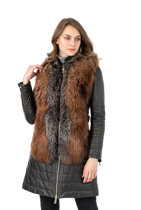 Женское кожаное пальто из натуральной кожи с воротником, отделка лиса 0902536