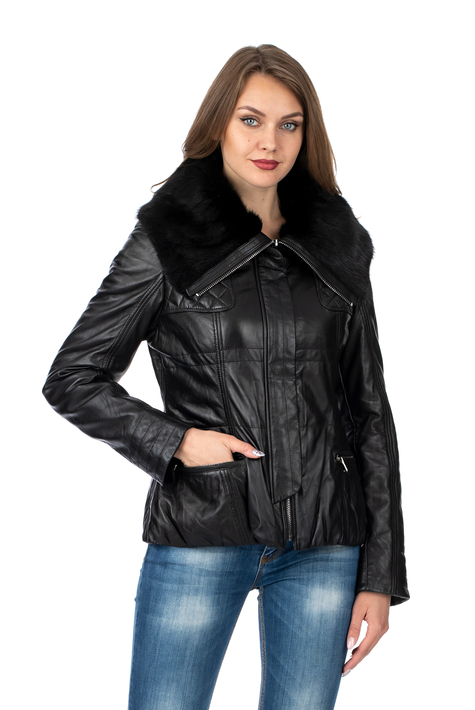 Женская кожаная куртка из натуральной кожи с воротником, отделка норка 0902627