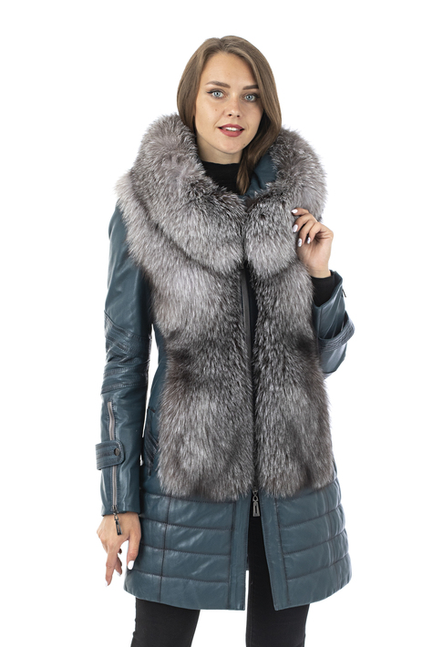 Женская кожаная куртка из натуральной кожи с капюшоном, отделка лиса 0902685