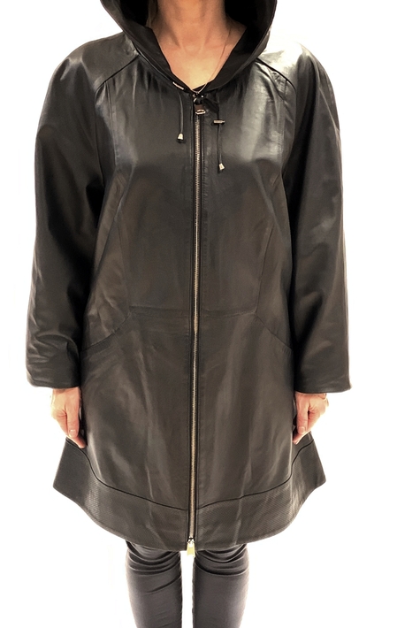 Женское кожаное пальто из натуральной кожи с капюшоном 0902768