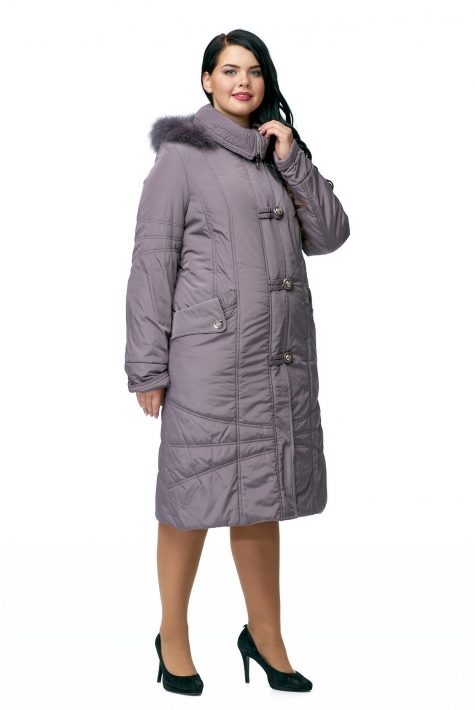 Женское пальто из текстиля с капюшоном, отделка песец 8009997