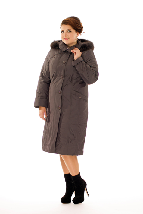Женское пальто из текстиля с капюшоном, отделка песец 8010053