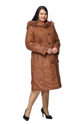 Женское пальто из текстиля с капюшоном, отделка песец