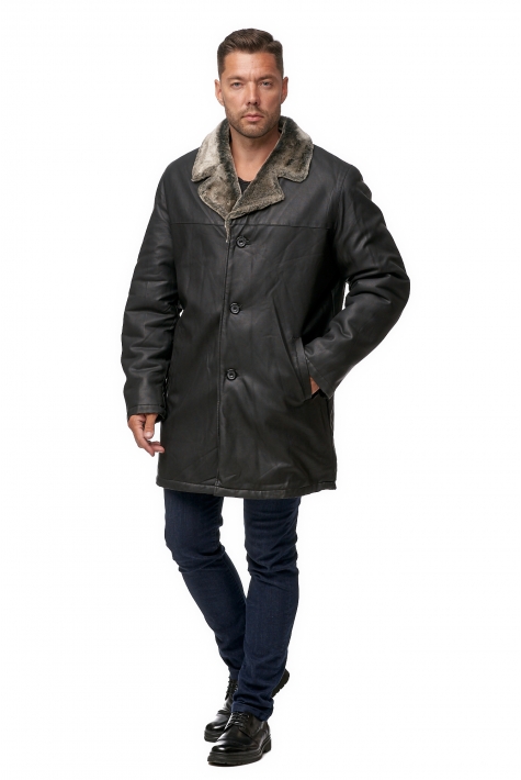 Мужская кожаная куртка из эко-кожи с воротником, отделка искусственный мех 8012308