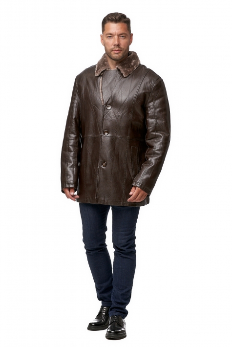 Мужская кожаная куртка из эко-кожи с воротником, отделка искусственный мех 8012315