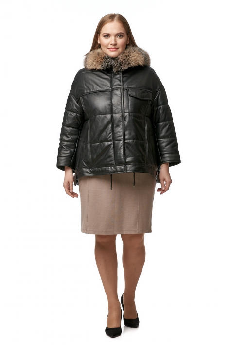 Женское кожаное пальто из натуральной кожи с капюшоном, отделка песец 8013023