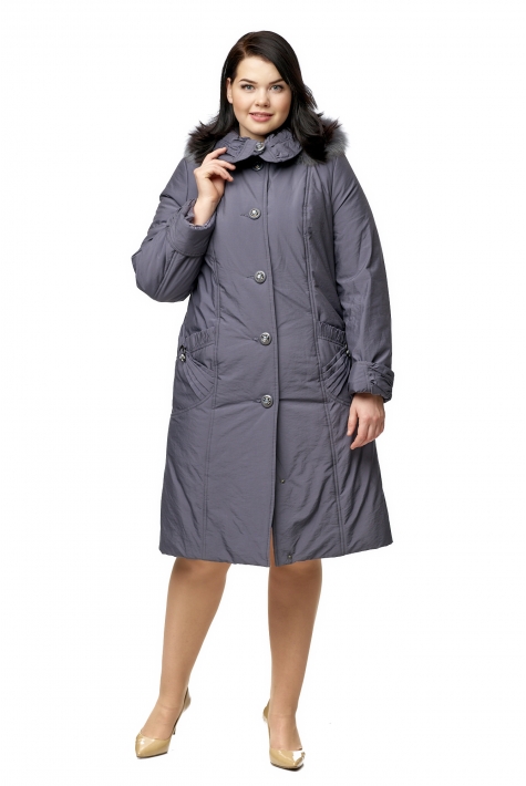 Женское пальто из текстиля с капюшоном, отделка песец 8015942