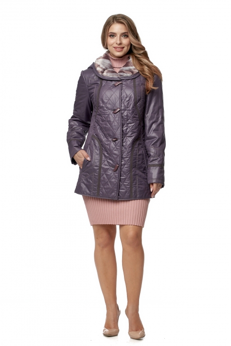 Куртка женская из текстиля с капюшоном, отделка искусственный мех 8016086