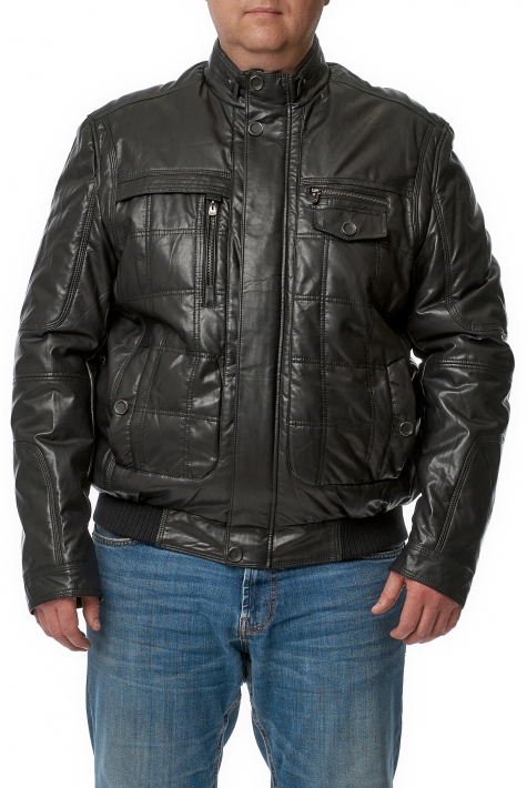 Мужская кожаная куртка из эко-кожи с воротником 8016775