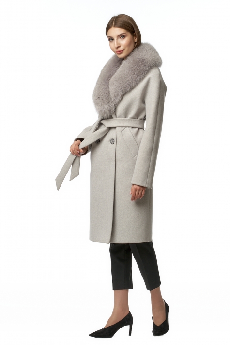 Женское пальто из текстиля с воротником, отделка песец 8016822
