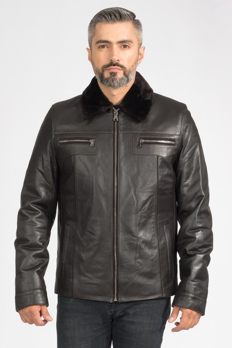 Мужская кожаная куртка из натуральной кожи на меху с воротником 3600174