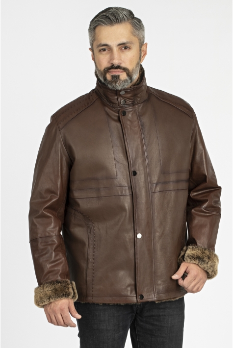 Мужская кожаная куртка из натуральной кожи на меху с воротником 3600186
