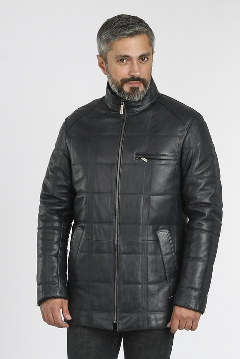 Мужская кожаная куртка из натуральной кожи на меху с воротником 3600200