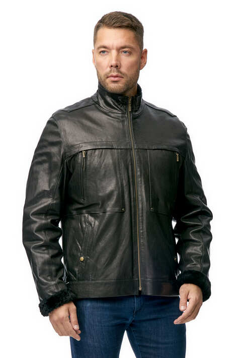 Мужская кожаная куртка из натуральной кожи на меху с воротником 3600225