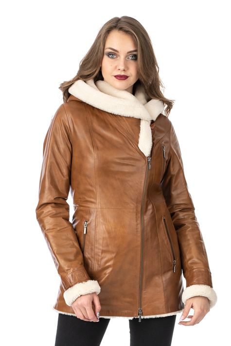 Женская кожаная куртка из натуральной кожи на меху с капюшоном 3600237