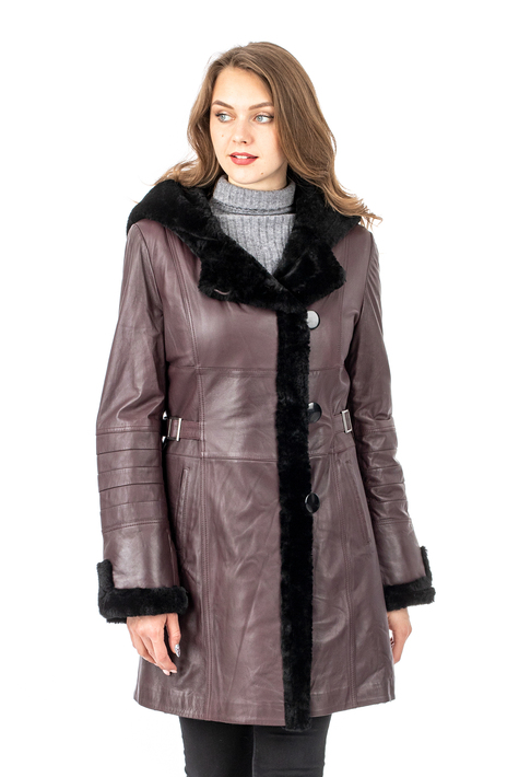 Женское кожаное пальто из натуральной кожи на меху с капюшоном 3600250