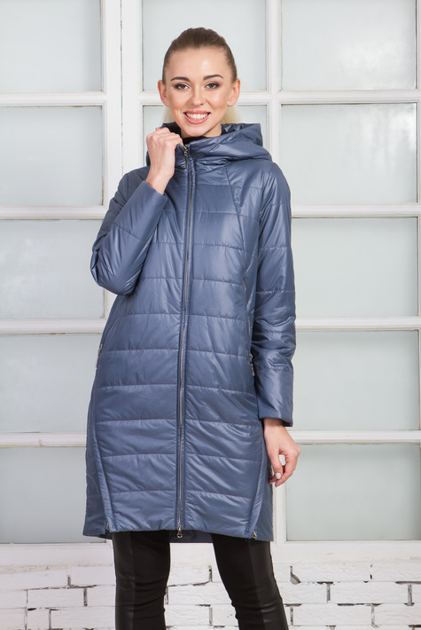 Женское пальто из текстиля с капюшоном 1000371