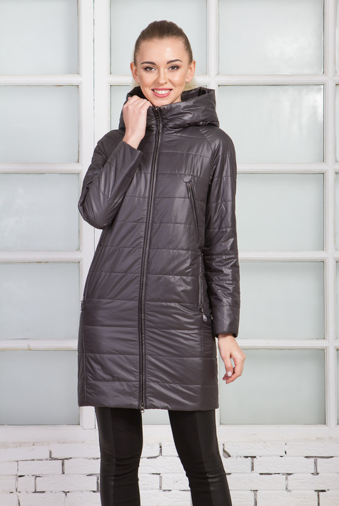Женское пальто из текстиля с капюшоном 1000375