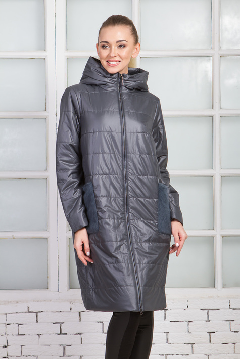 Женское пальто из текстиля с капюшоном 1000384