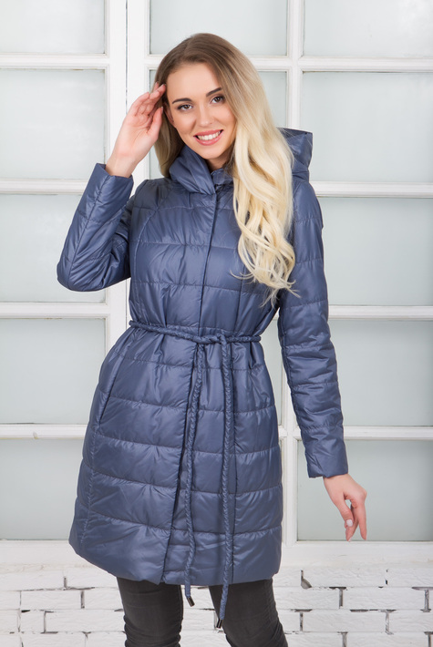Женское пальто из текстиля с капюшоном 1000423