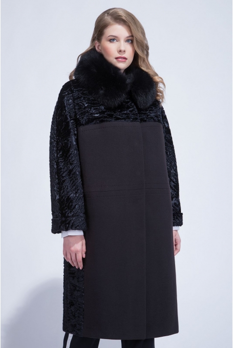 Женское пальто из текстиля с воротником, отделка песец 3000833