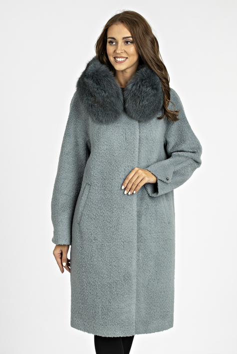 Женское пальто из текстиля с воротником, отделка песец 3000852