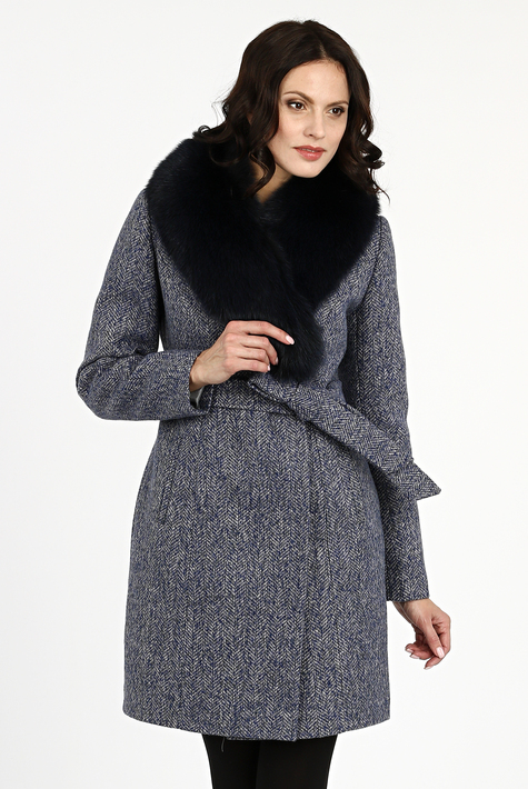 Женское пальто из текстиля с воротником, отделка песец 3000855