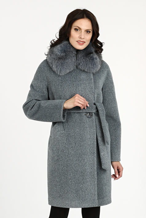 Женское пальто из текстиля с воротником, отделка песец 3000856