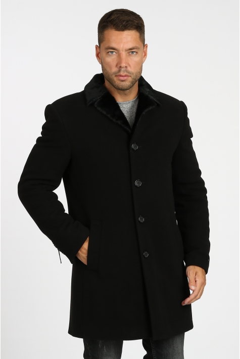 Мужское пальто из текстиля с воротником, отделка искусственный мех 3000760